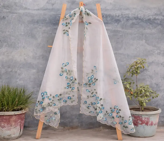 White Organza Handpainted Aparajita Dupatta